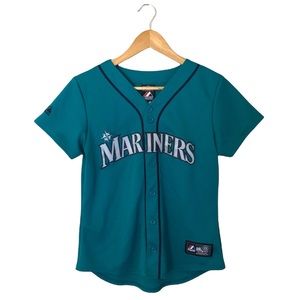 Seattle Mariners Teal Stitched Logo Baseball Jersey - Majestic, Women’s Small